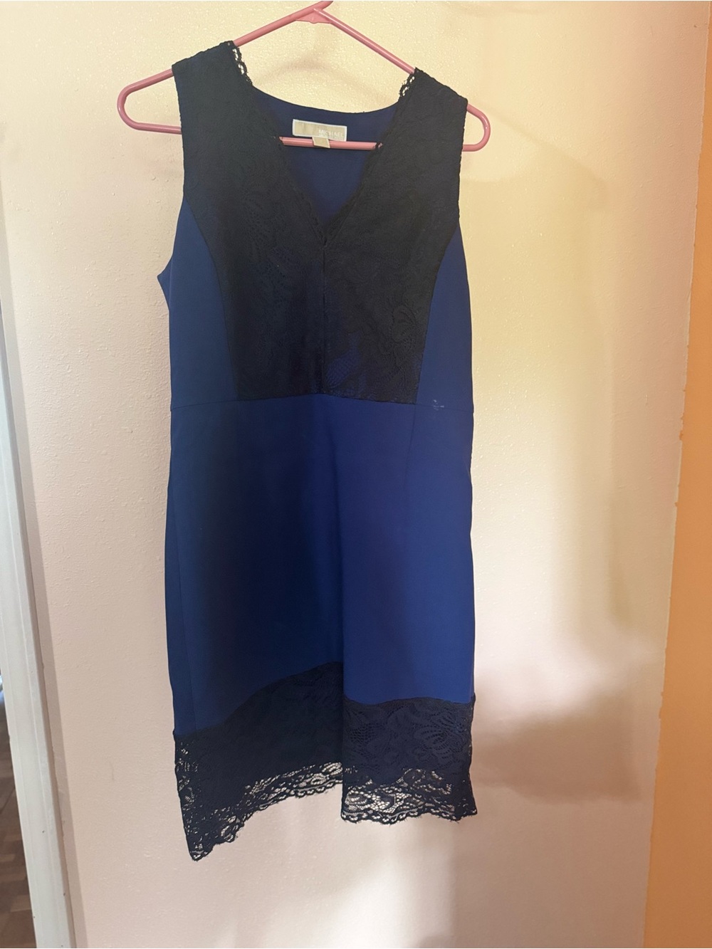 Michael Kors Royal Blue Midi Dress with Black Lace